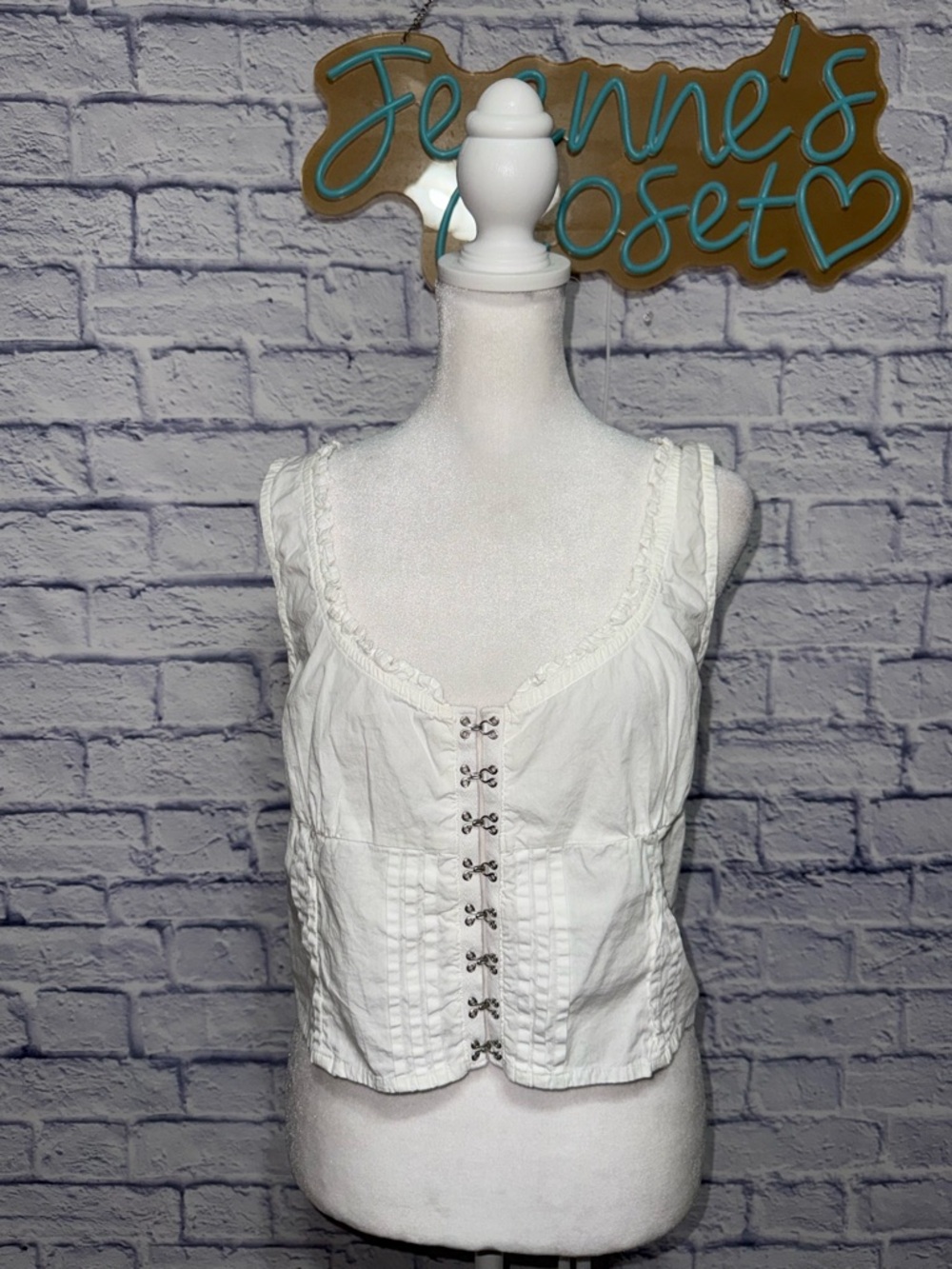 Free People Amelia white Corset Sleeveless Top Size L Cottage Core Romantic Farm - Picture 3 of 13